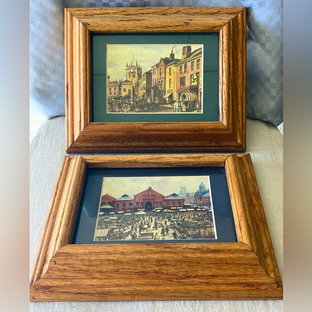 Vintage Wooden Art Framed Prints “Markets” Theme Set of 2